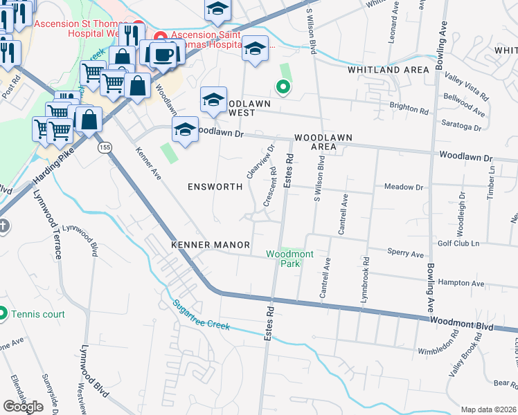map of restaurants, bars, coffee shops, grocery stores, and more near 710 Clearview Drive in Nashville