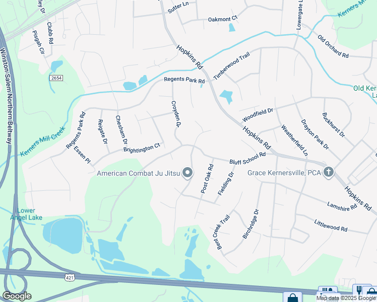 map of restaurants, bars, coffee shops, grocery stores, and more near 350 Barrington Park Lane in Kernersville
