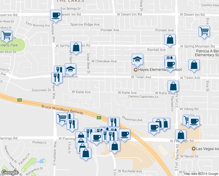 map of restaurants, bars, coffee shops, grocery stores, and more near 3769 Tranquility Ridge Court in Las Vegas