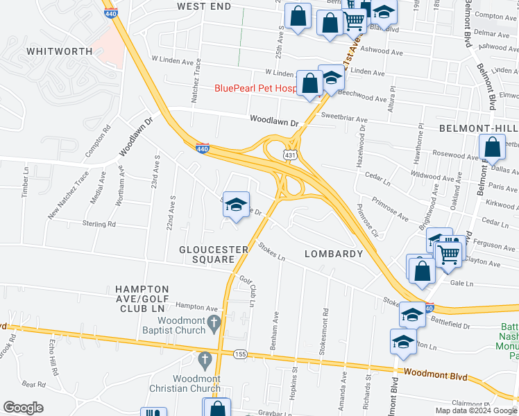 map of restaurants, bars, coffee shops, grocery stores, and more near 2102 Sharondale Drive in Nashville