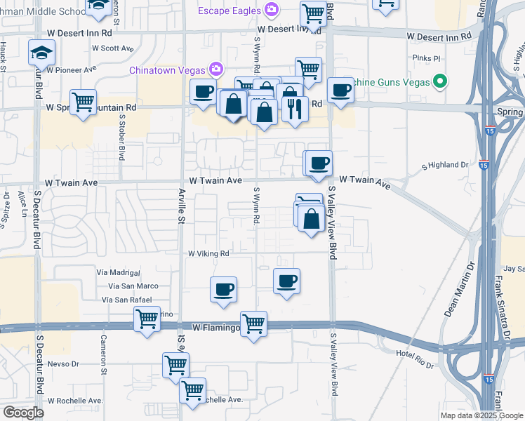 map of restaurants, bars, coffee shops, grocery stores, and more near 3756 South Wynn Road in Las Vegas