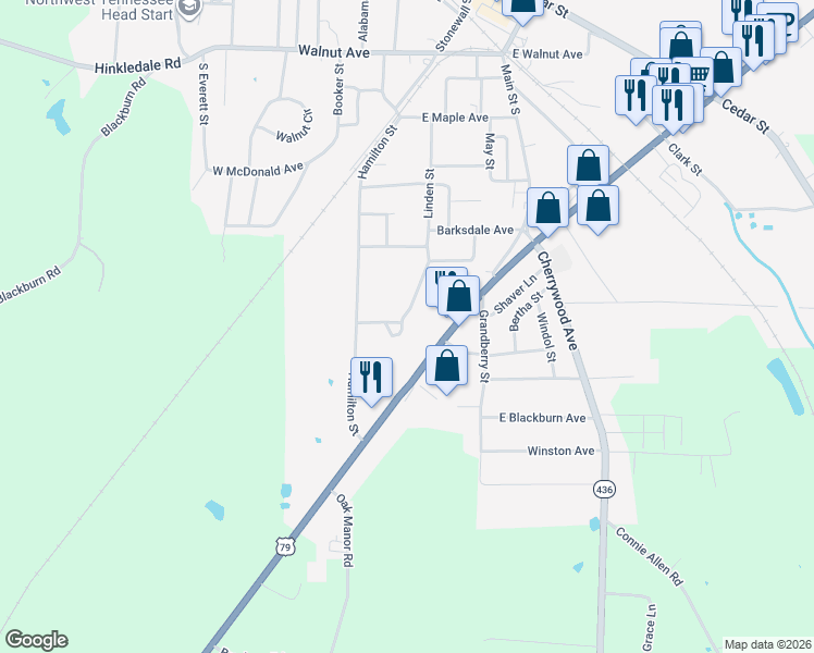 map of restaurants, bars, coffee shops, grocery stores, and more near 112-174 Hillview Apt Drive in McKenzie
