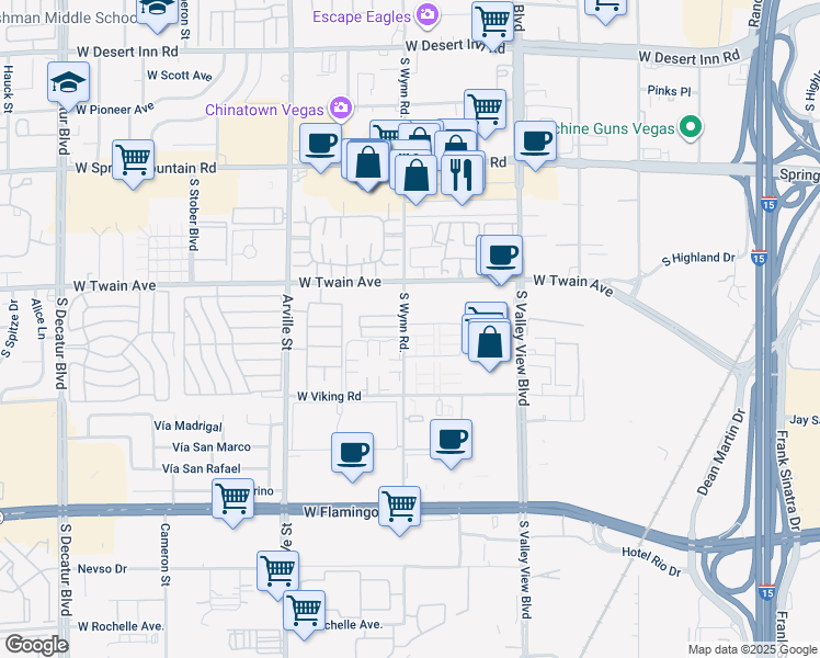 map of restaurants, bars, coffee shops, grocery stores, and more near 3756 South Wynn Road in Las Vegas