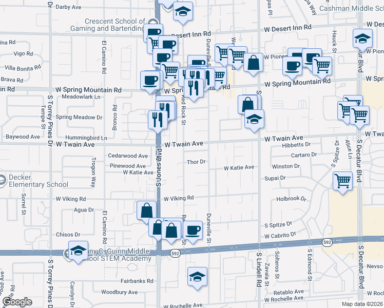 map of restaurants, bars, coffee shops, grocery stores, and more near 5928 Corazon Drive in Las Vegas