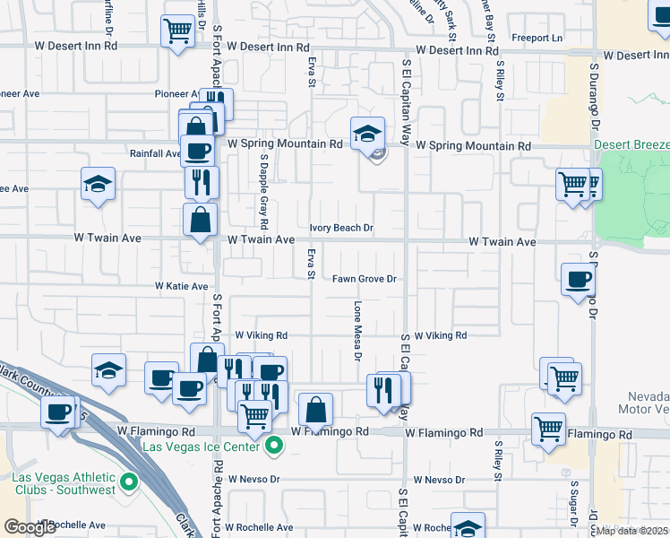 map of restaurants, bars, coffee shops, grocery stores, and more near 3765 Emerald Bay Circle in Las Vegas