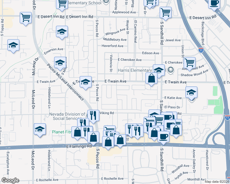 map of restaurants, bars, coffee shops, grocery stores, and more near 3767 Monument Street in Las Vegas