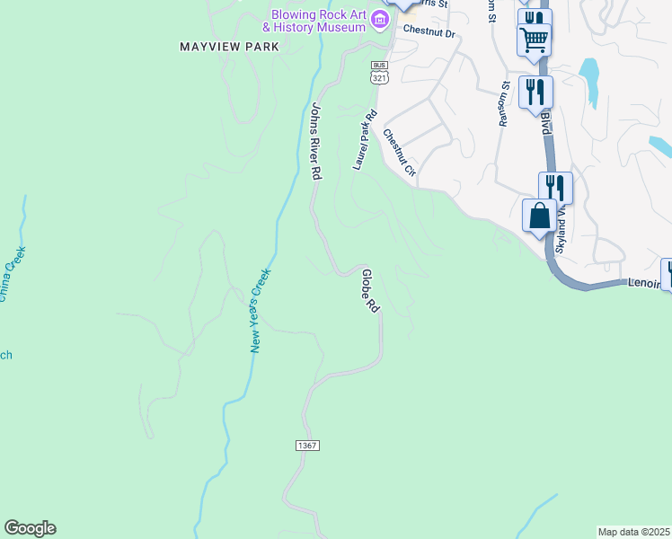 map of restaurants, bars, coffee shops, grocery stores, and more near 7790 Globe Road in Lenoir