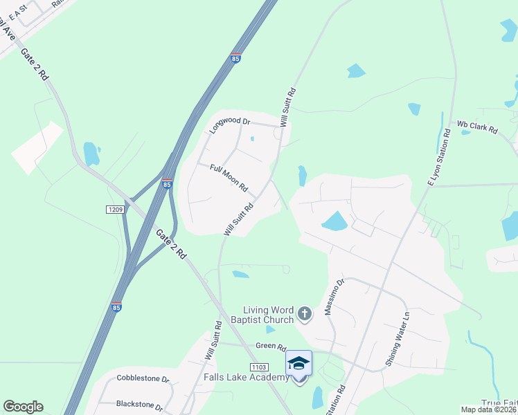 map of restaurants, bars, coffee shops, grocery stores, and more near 2064 Will Suitt Road in Creedmoor