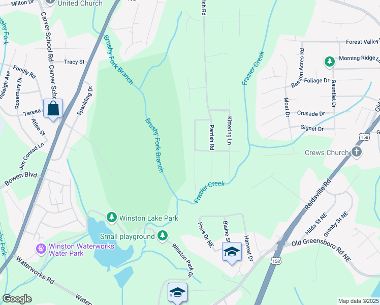 map of restaurants, bars, coffee shops, grocery stores, and more near 3196 Shaftesbury Lane in Winston-Salem