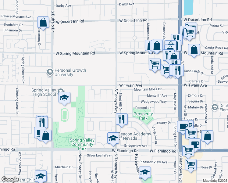 map of restaurants, bars, coffee shops, grocery stores, and more near 3732 White Peppermint Drive in Las Vegas