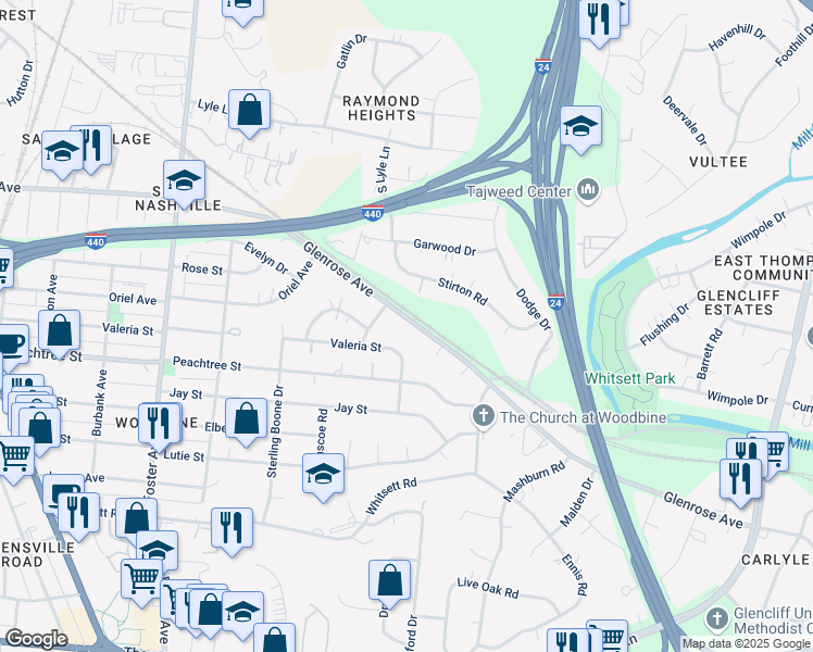 map of restaurants, bars, coffee shops, grocery stores, and more near 53 Glenrose Avenue in Nashville