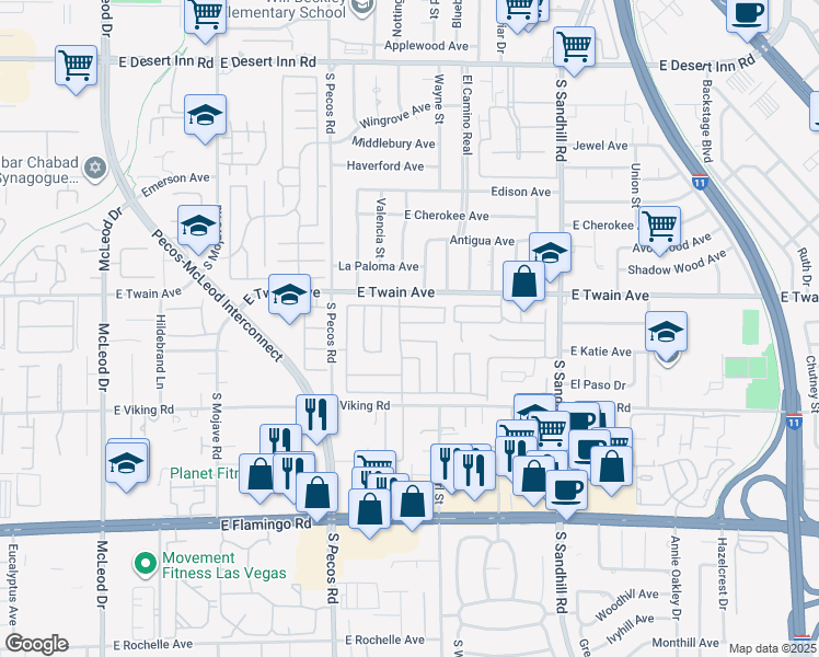 map of restaurants, bars, coffee shops, grocery stores, and more near 3537 Newland Avenue in Las Vegas