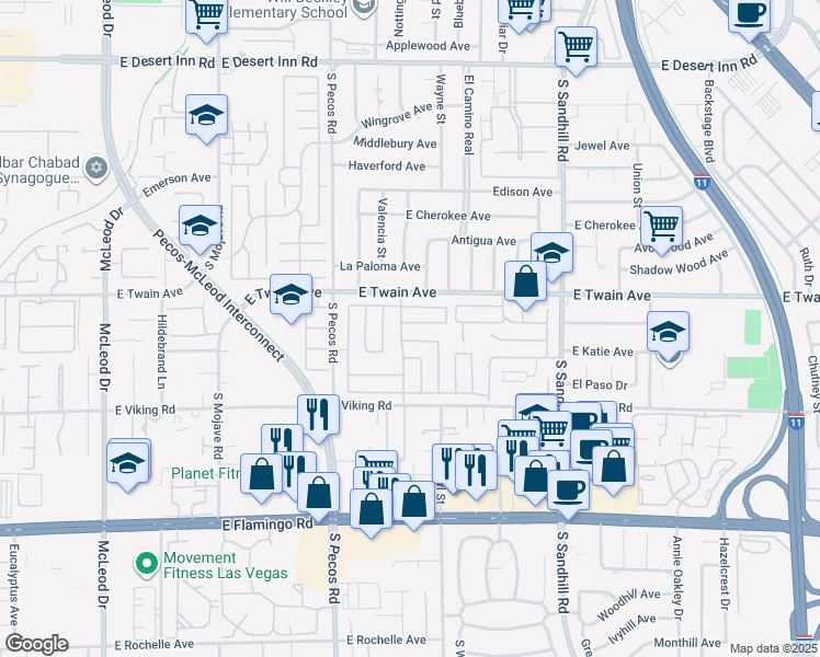 map of restaurants, bars, coffee shops, grocery stores, and more near 3537 Newland Avenue in Las Vegas