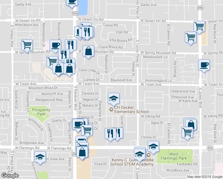 map of restaurants, bars, coffee shops, grocery stores, and more near 6653 Steprock Court in Las Vegas