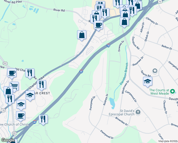 map of restaurants, bars, coffee shops, grocery stores, and more near 758 Rhonda Lane in Nashville