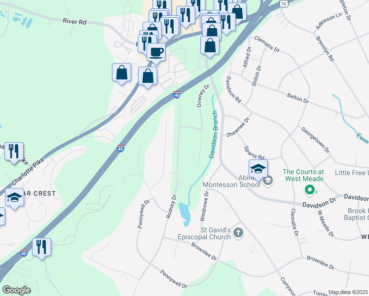 map of restaurants, bars, coffee shops, grocery stores, and more near 928 Rodney Drive in Nashville