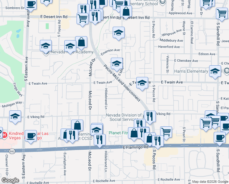 map of restaurants, bars, coffee shops, grocery stores, and more near 3119 Sonata Drive in Las Vegas