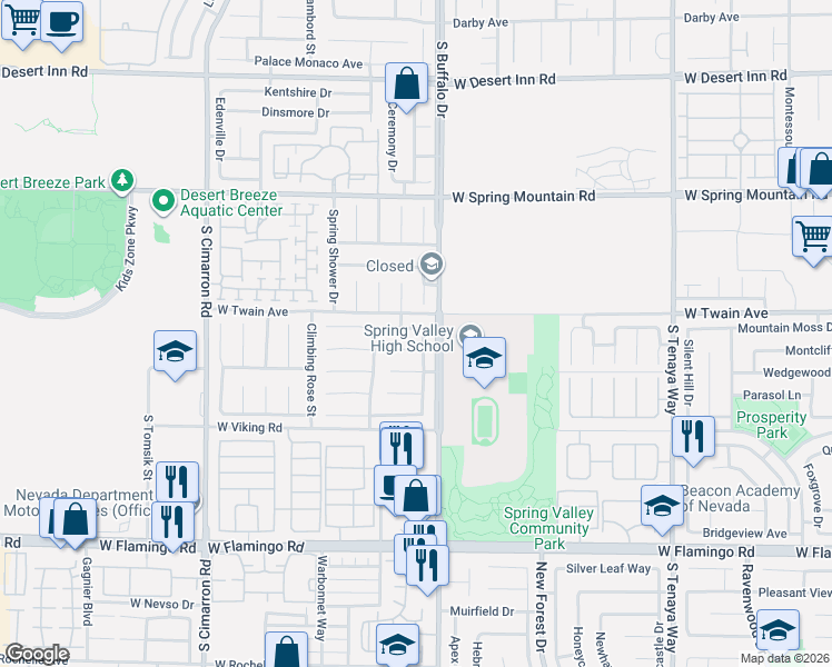 map of restaurants, bars, coffee shops, grocery stores, and more near 3718 Crest Horn Drive in Las Vegas