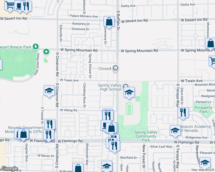 map of restaurants, bars, coffee shops, grocery stores, and more near 7892 Blue Brook Drive in Las Vegas