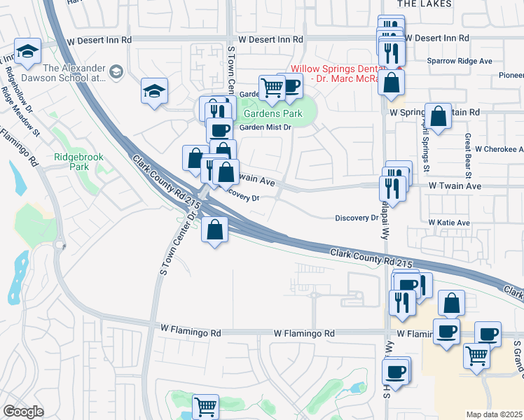 map of restaurants, bars, coffee shops, grocery stores, and more near 3755 Breakthrough Way in Las Vegas