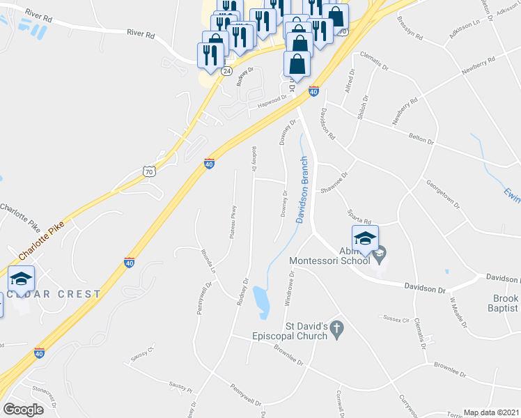 map of restaurants, bars, coffee shops, grocery stores, and more near 928 Rodney Drive in Nashville