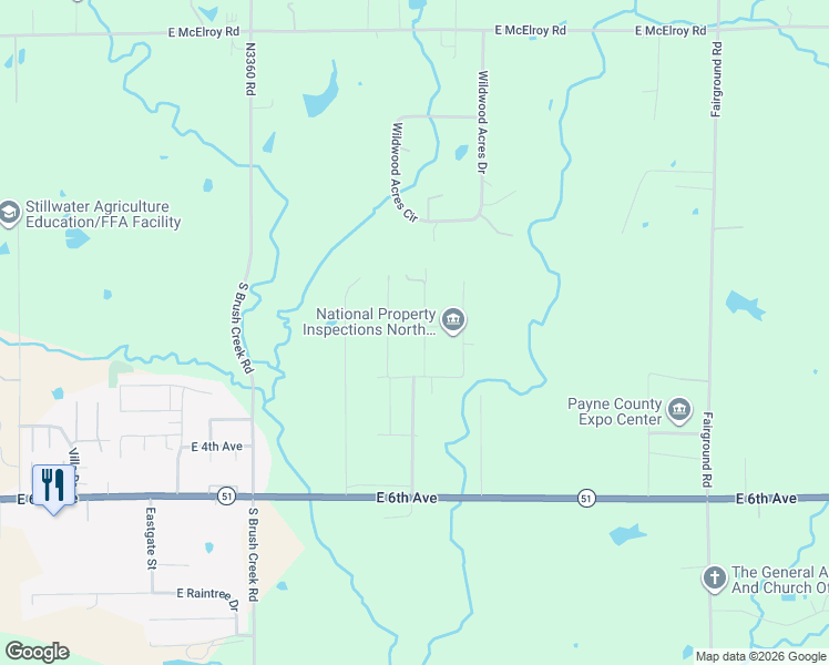 map of restaurants, bars, coffee shops, grocery stores, and more near 218 South Hoppy's Road in Stillwater