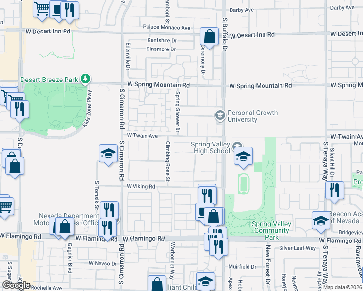 map of restaurants, bars, coffee shops, grocery stores, and more near 7971 Blue Brook Drive in Las Vegas