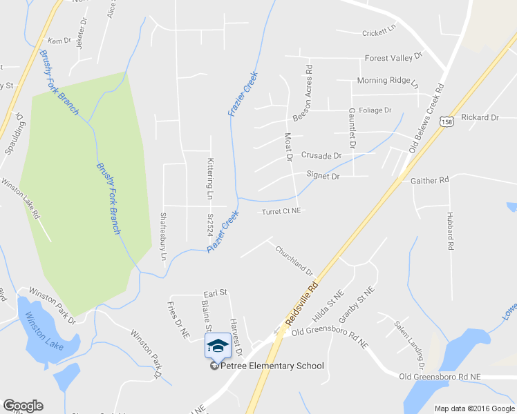 map of restaurants, bars, coffee shops, grocery stores, and more near 3617 Turret Court Northeast in Winston-Salem