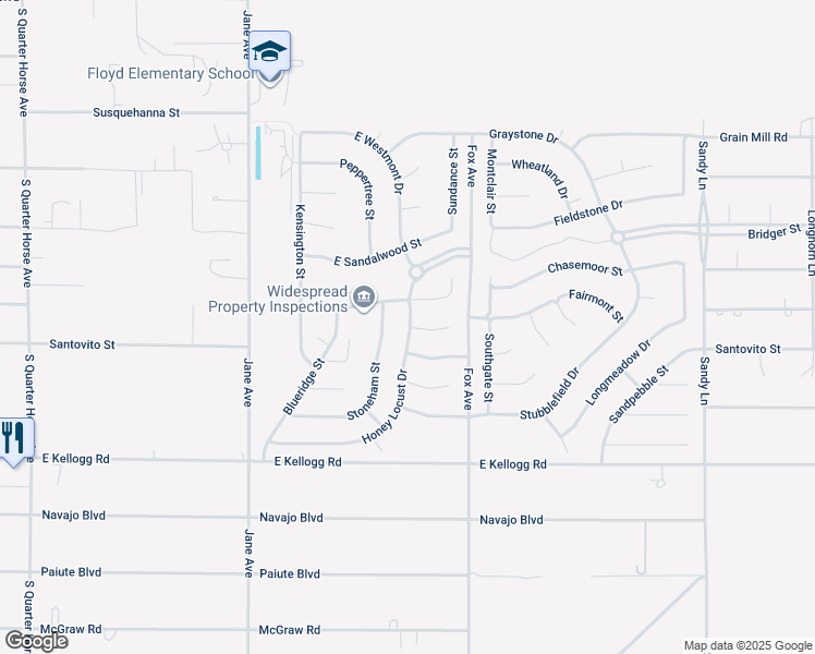 map of restaurants, bars, coffee shops, grocery stores, and more near 4960 Honey Locust Drive in Pahrump