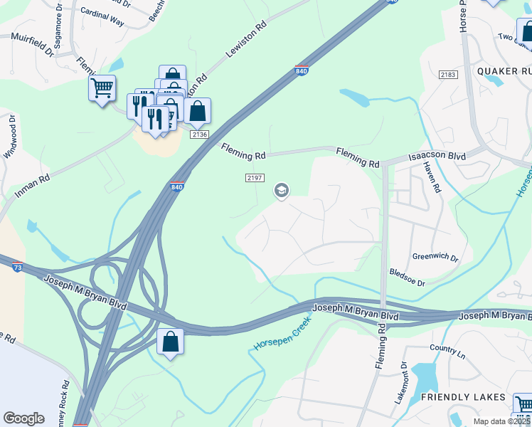 map of restaurants, bars, coffee shops, grocery stores, and more near 4701 Clarkson Road in Greensboro