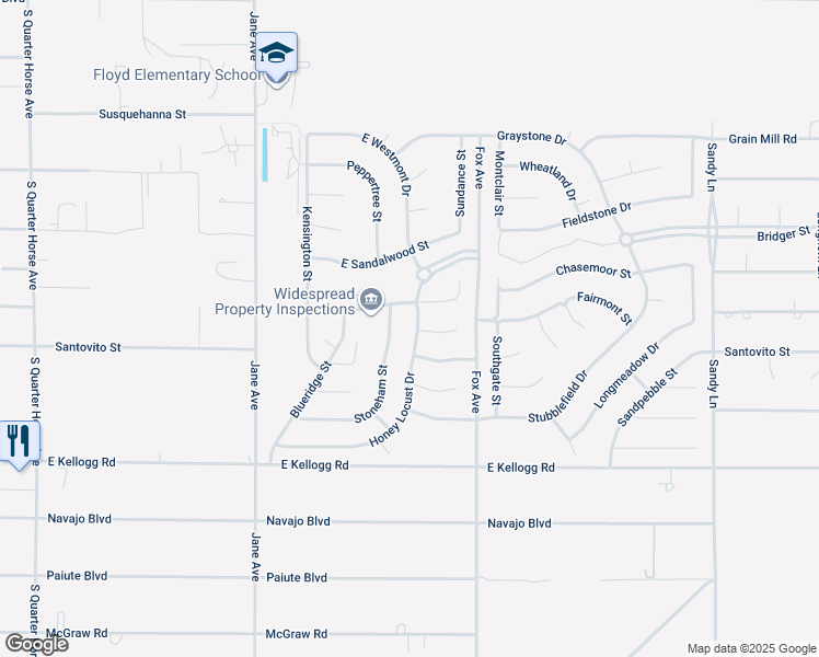 map of restaurants, bars, coffee shops, grocery stores, and more near 4960 Honey Locust Drive in Pahrump