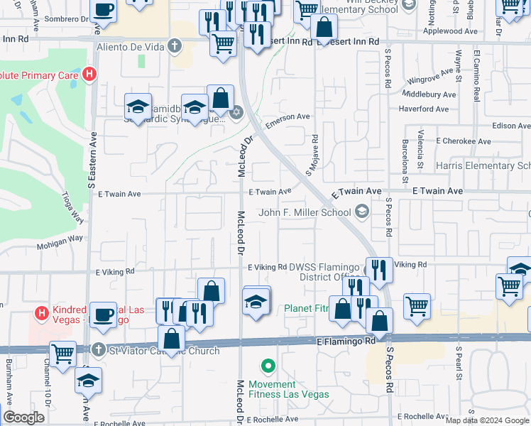 map of restaurants, bars, coffee shops, grocery stores, and more near 3065 Carlotta Circle in Las Vegas