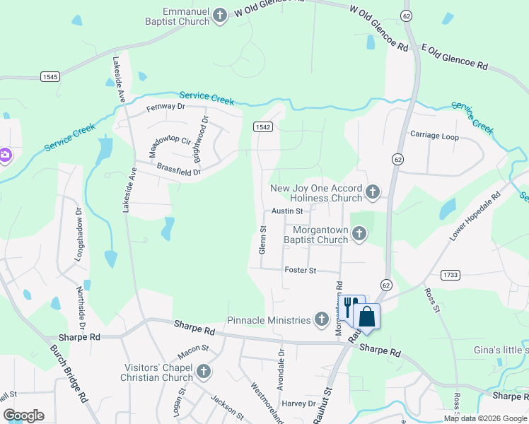 map of restaurants, bars, coffee shops, grocery stores, and more near 1885 Glenn Street in Burlington