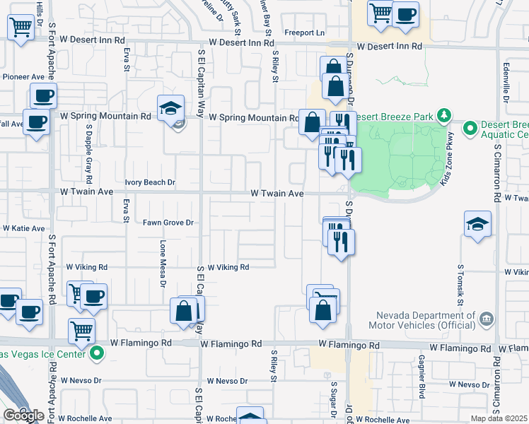 map of restaurants, bars, coffee shops, grocery stores, and more near 8830 Shamu Court in Las Vegas