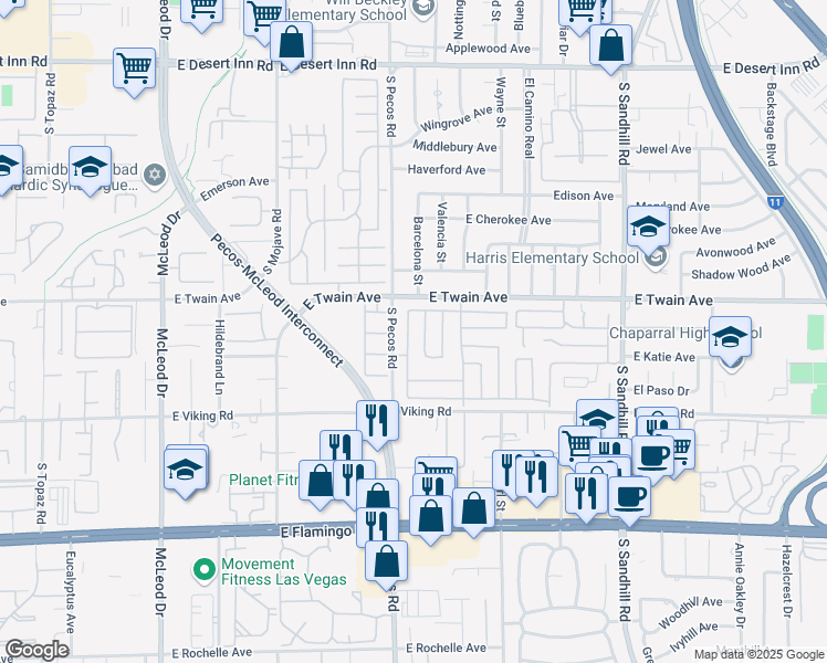 map of restaurants, bars, coffee shops, grocery stores, and more near 3762 Territory Street in Las Vegas
