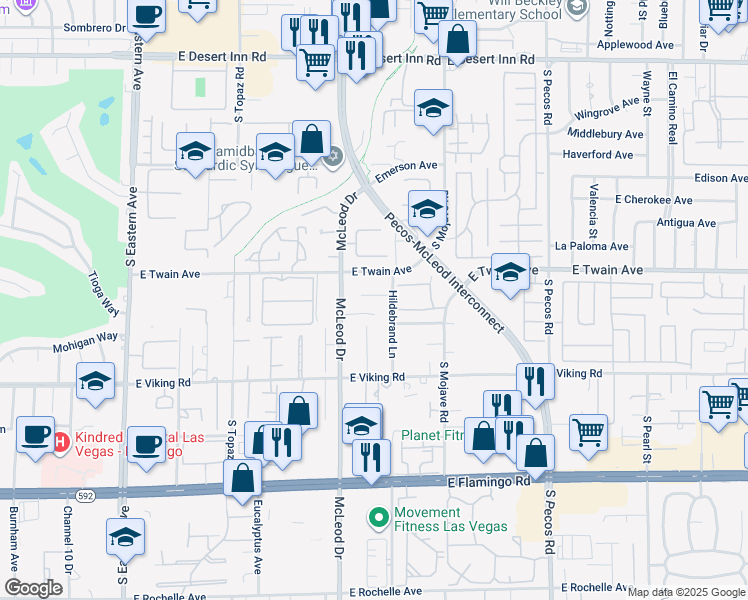 map of restaurants, bars, coffee shops, grocery stores, and more near 3065 Carlotta Circle in Las Vegas