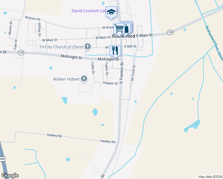 map of restaurants, bars, coffee shops, grocery stores, and more near 509 South Trenton Street in Rutherford