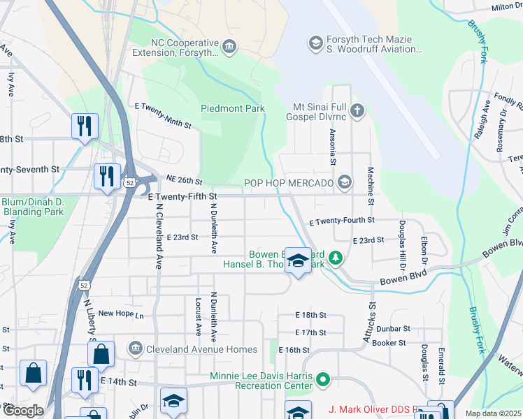 map of restaurants, bars, coffee shops, grocery stores, and more near 2418 Newark Street in Winston-Salem