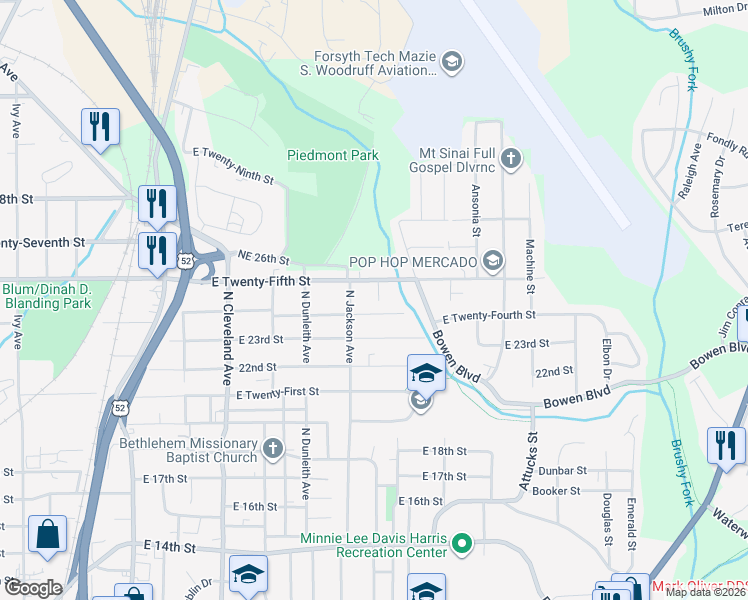 map of restaurants, bars, coffee shops, grocery stores, and more near 2416 Newark Street in Winston-Salem
