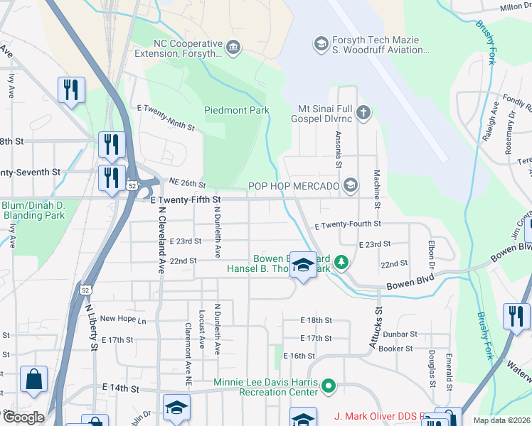 map of restaurants, bars, coffee shops, grocery stores, and more near 2418 Newark Street in Winston-Salem