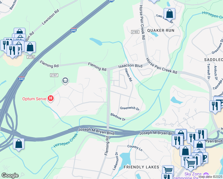 map of restaurants, bars, coffee shops, grocery stores, and more near 5646 David Christian Place in Greensboro