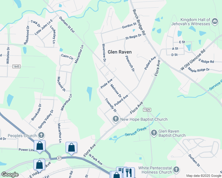 map of restaurants, bars, coffee shops, grocery stores, and more near 2254 Melrose Drive in Burlington