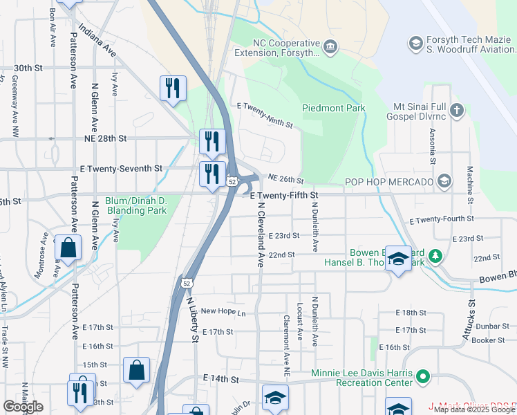 map of restaurants, bars, coffee shops, grocery stores, and more near 2412 North Cleveland Avenue in Winston-Salem