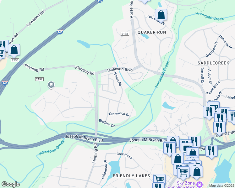 map of restaurants, bars, coffee shops, grocery stores, and more near 1902 Ray Alexander Drive in Greensboro