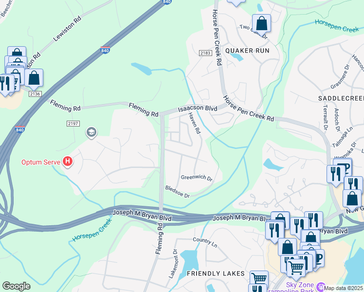map of restaurants, bars, coffee shops, grocery stores, and more near 5619 Fellowship Dr in Greensboro
