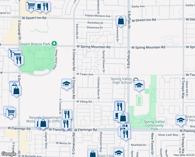 map of restaurants, bars, coffee shops, grocery stores, and more near 3733 Climbing Rose Street in Las Vegas