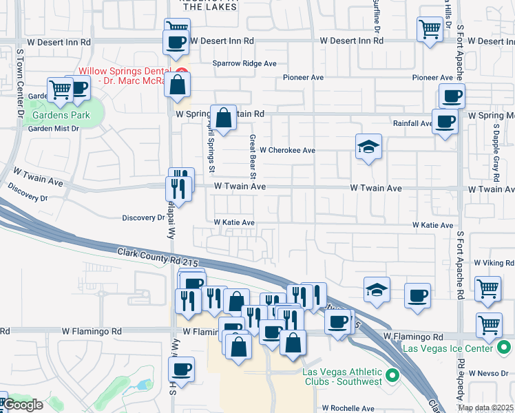 map of restaurants, bars, coffee shops, grocery stores, and more near 3756 Toroweap Ridge Street in Las Vegas