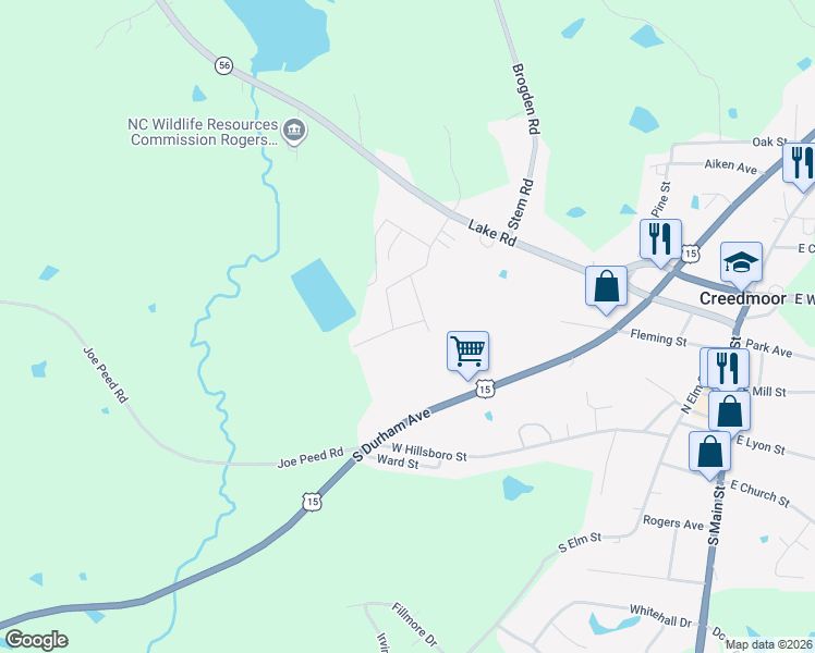 map of restaurants, bars, coffee shops, grocery stores, and more near 3104 Helen Street in Creedmoor