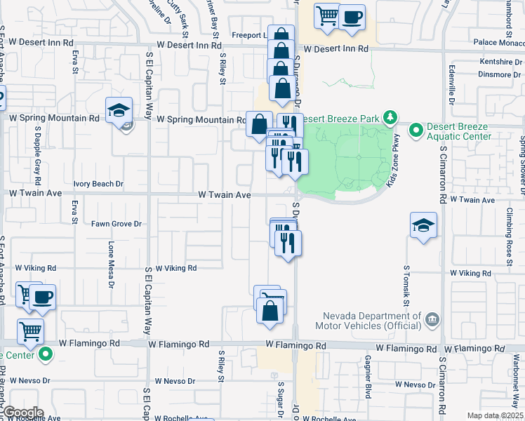 map of restaurants, bars, coffee shops, grocery stores, and more near 3739 Penedos Drive in Las Vegas