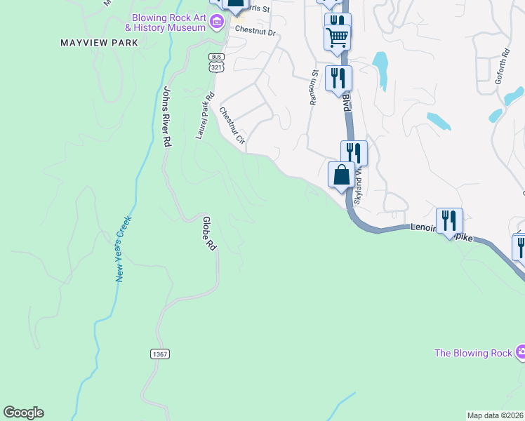 map of restaurants, bars, coffee shops, grocery stores, and more near 266 Twin Springs Rd in Blowing Rock